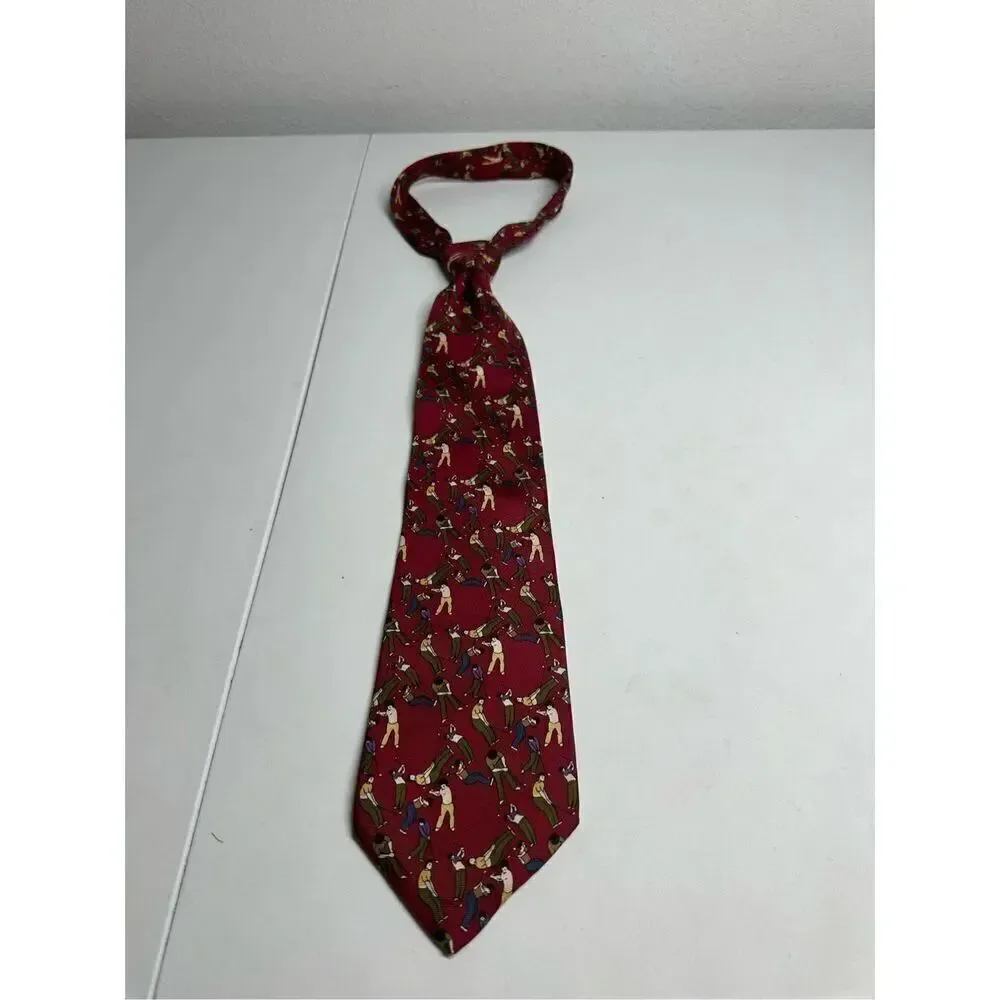 Virginia Peninsula Tie Rack red 100% silk golf neck tie Made in USA 59” x 4